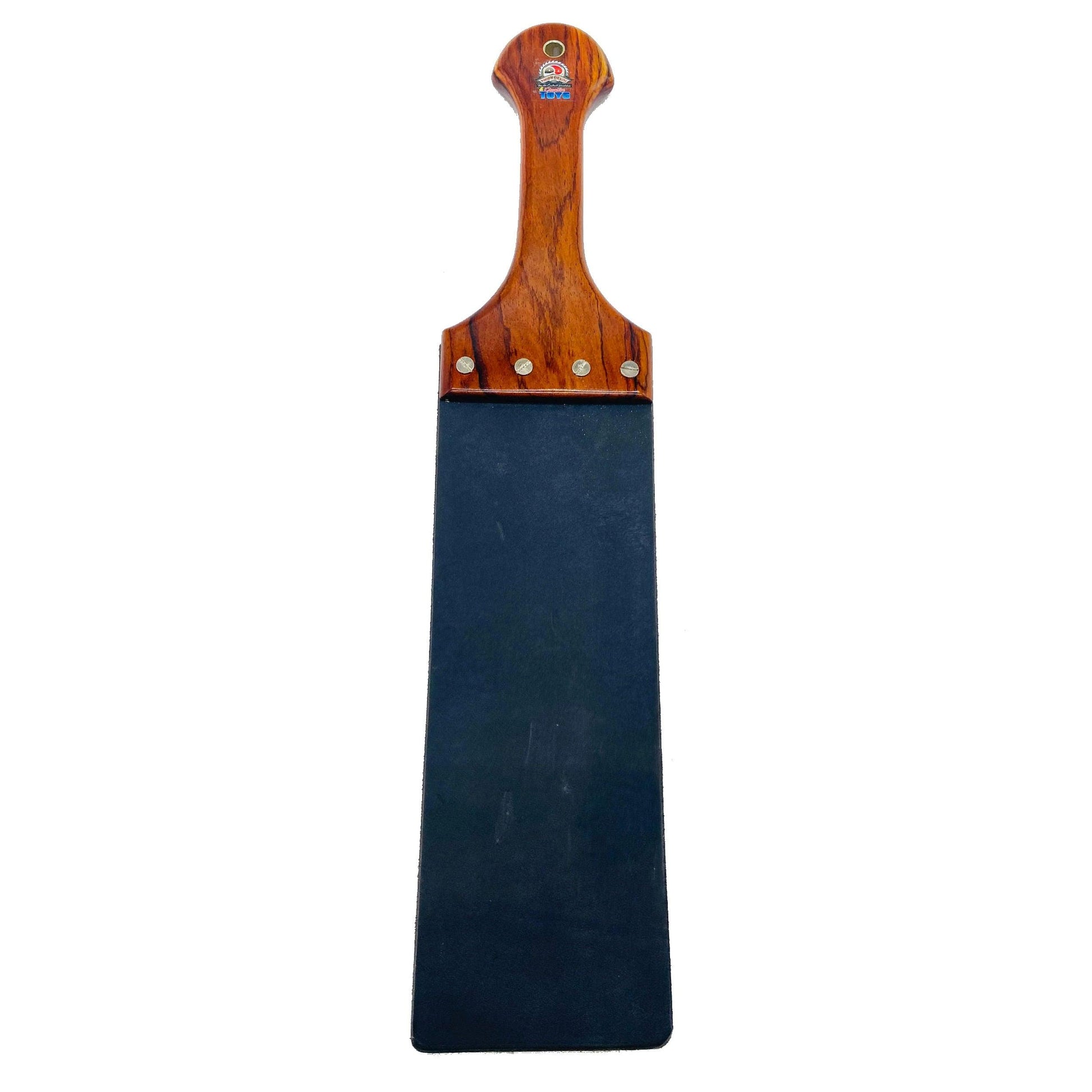 Master Control's Woodshop & Toys's Large Black Italian Leather Slapper Spanking Paddle - This is a Handmade upon order product. The product usually takes 7-10 days to create. This Large Black Italian Leather Slapper Spanking Paddle never fails to get an "