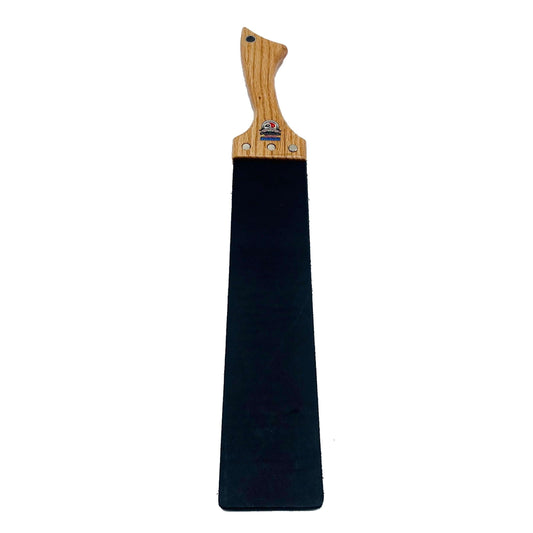 Master Control's Woodshop & Toys's Single Italian Leather Strap Slapper - This is a Handmade upon order product. The product usually takes 7-10 days to create. This Double Strap Italian Leather Spanking Slapper never fails to get an "ouch" of appreciation