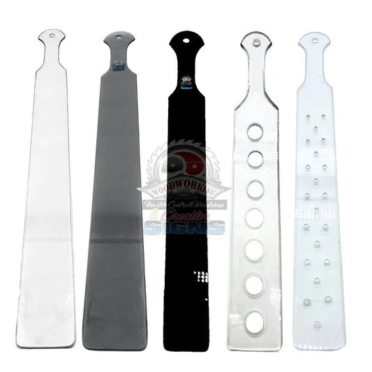 Master Control's Woodshop & Toys's Long Lexan Spanking Paddle - This is a Handmade upon order product. The product usually takes 7-10 days to create. This Long Lexan Spanking Paddle never fails to get an "ouch" of appreciation! Available in several beauti