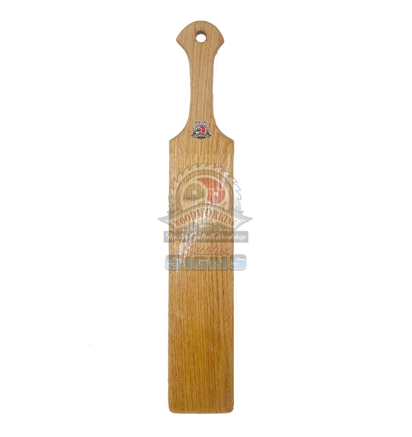 Master Control's Woodshop & Toys's 22" Long Wooden Spanking Paddle - This is a Handmade upon order product. The product usually takes 7-10 days to create. This Long Wooden Spanking Paddle never fails to get an "ouch" of appreciation! Available in several