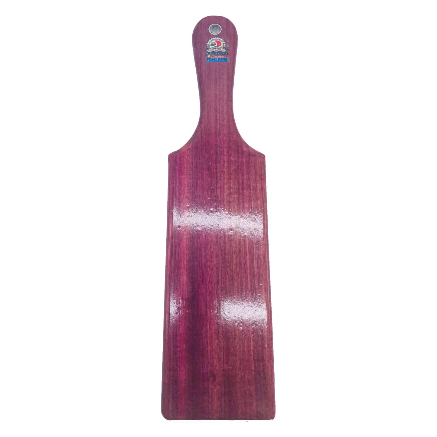 Master Control's Woodshop & Toys's SWITCH PLUS OTK Spanking Paddle - This is a Handmade upon order product. The product usually takes 7-10 days to create. This SWITCH PLUS OTK Spanking Paddle never fails to get an "ouch" of appreciation! Available in seve