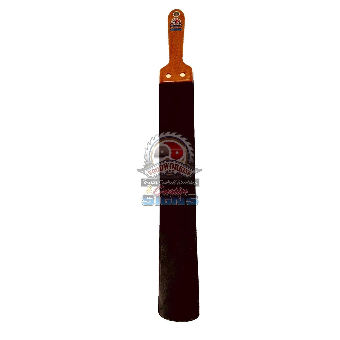 Master Control's Woodshop & Toys's Italian Leather Barber Strap - Medium - This is a Handmade upon order product. The product usually takes 7-10 days to create. This Italian Leather Barber Strap Spanking Paddle never fails to get an "ouch" of appreciation