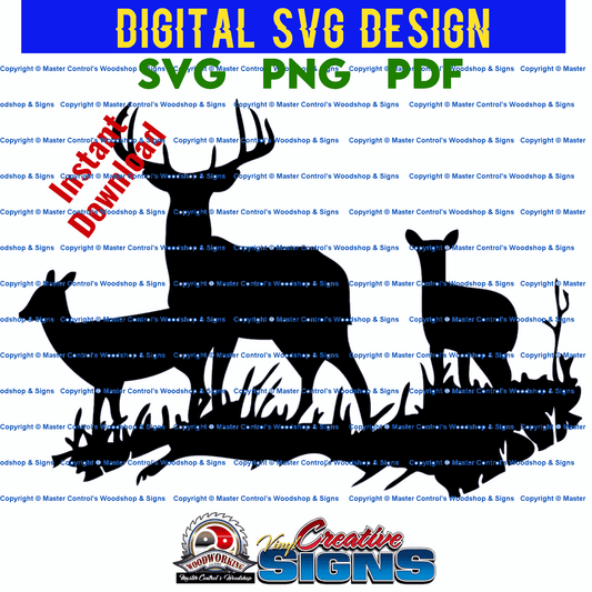 Master Control's Woodshop & Toys's Buck & Deers (Digital Download) - You may use our Buck & Deers SVG files to make finished items for personal use, but the file itself can not be sold or distributed in any way. Files will contain one-color. Watermark and