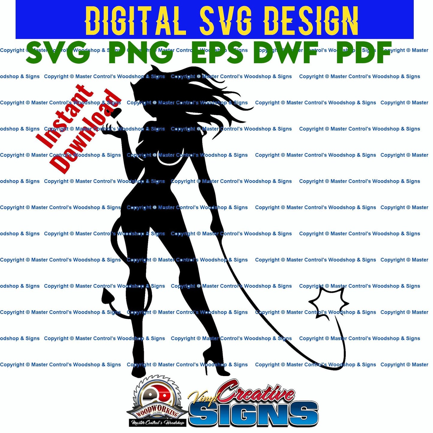 Master Control's Woodshop & Toys's Demon Mistress Woman (Digital Download) - You may use our Demon Mistress Woman SVG files to make finished items for personal use, but the file itself can not be sold or distributed in any way. Files will contain one-colo