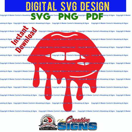 Master Control's Woodshop & Toys's Dripping Lips (Digital Download) - You may use our Dripping Lips SVG files to make finished items for personal use, but the file itself can not be sold or distributed in any way. Files will contain one-color. Watermark a