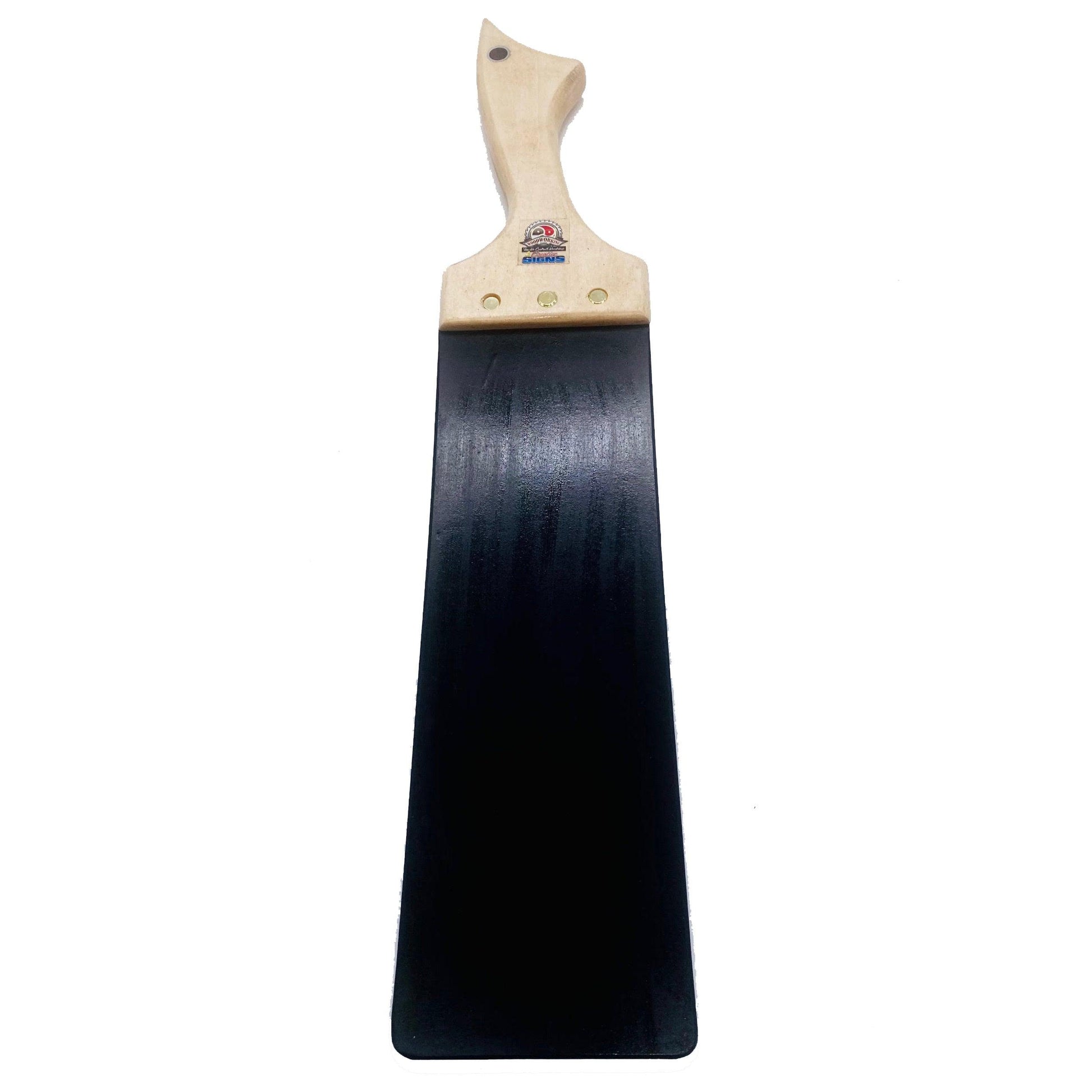 Master Control's Woodshop & Toys's Large 1/4" Thin Rubber Strap Spanking Paddle - This is a Handmade upon order product. The product usually takes 7-10 days to create. This Large Rubber Strap Spanking Paddle never fails to get an "ouch" of appreciation! A