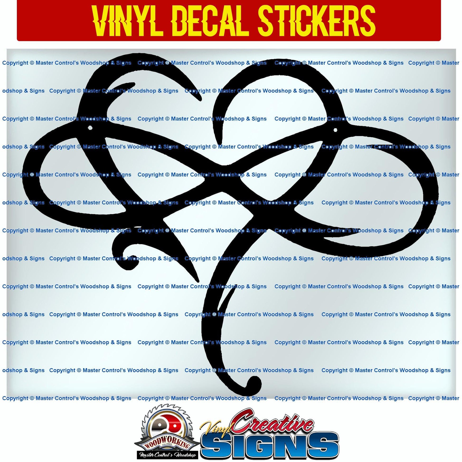 Master Control's Woodshop & Toys's Infinity Heart Vinyl Decal - Infinity Heart Vinyl Decal Sticker - Oracal 651 Vinyl Decal Sticker Vinyl Decal is made of high quality professional grade indoor/outdoor material 5-7 year non fading vinyl. This decal can be