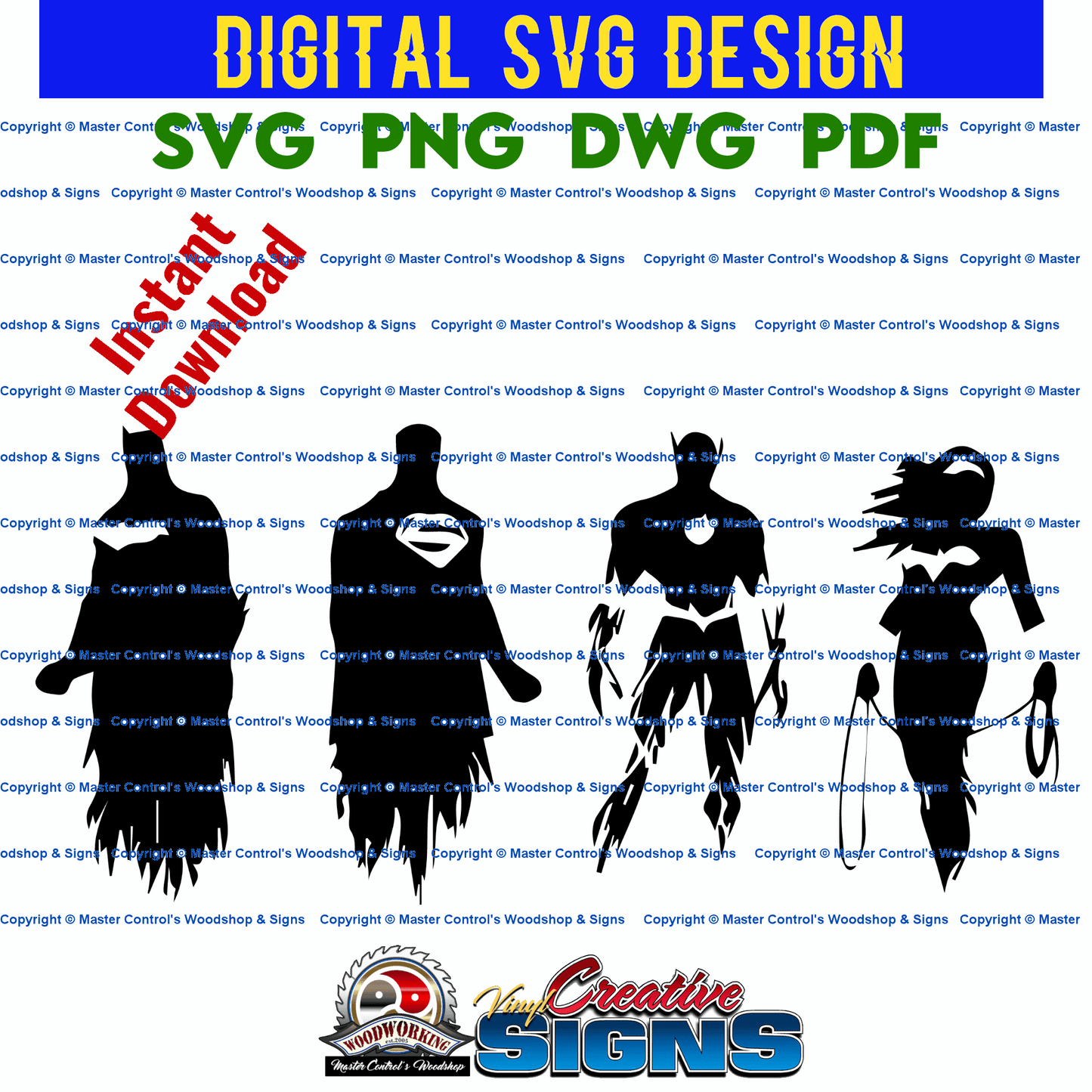 Master Control's Woodshop & Toys's Justice League (Digital Download) - You may use our Justice League SVG files to make finished items for personal use, but the file itself can not be sold or distributed in any way. Files will contain one-color. Watermark