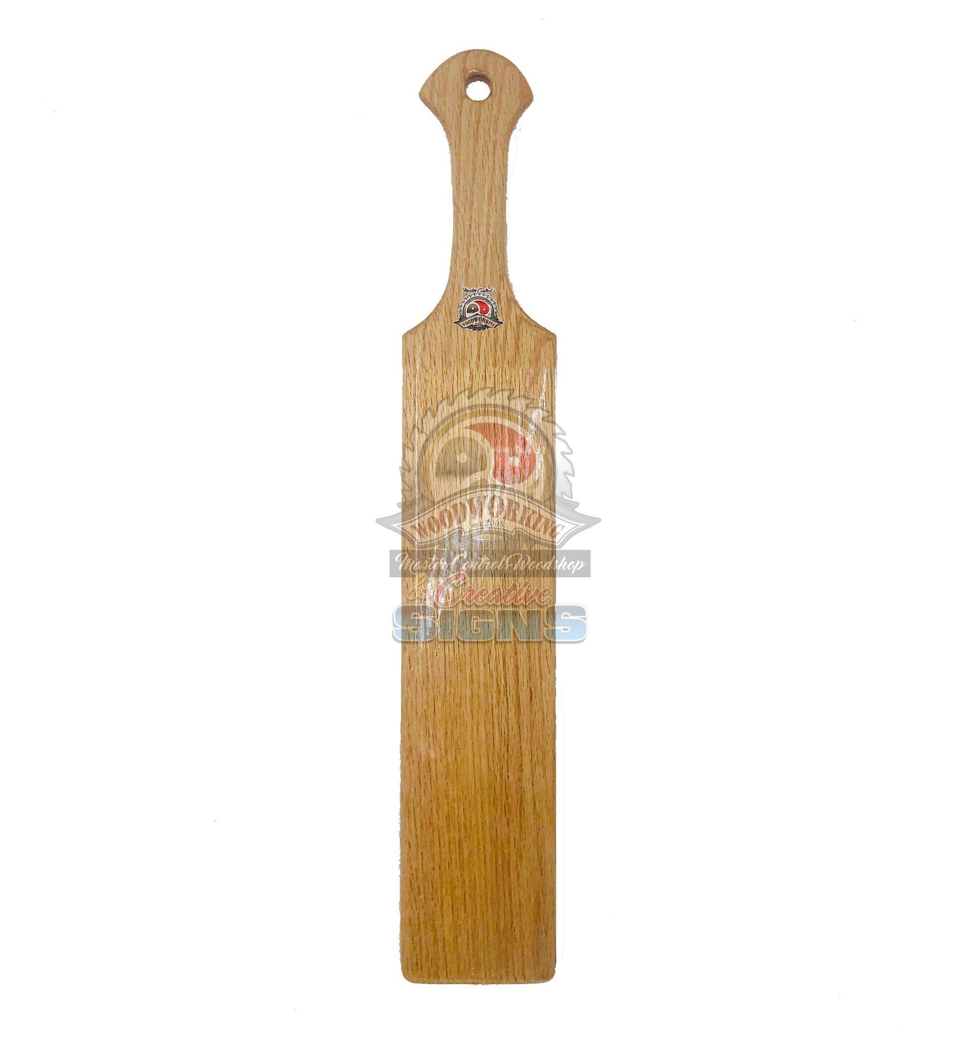 Master Control's Woodshop & Toys's 18" Long Wooden Spanking Paddle - This is a Handmade upon order product. The product usually takes 7-10 days to create. This Long Wooden Spanking Paddle never fails to get an "ouch" of appreciation! Available in several