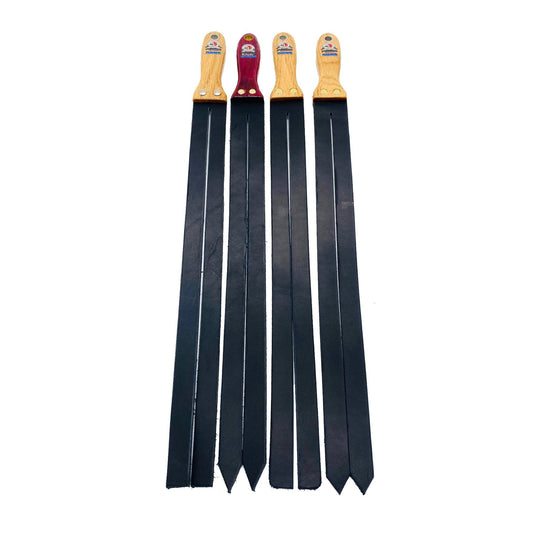 Master Control's Woodshop & Toys's Italian Leather Double Tawse Spanking Paddle - This is a Handmade upon order product. The product usually takes 7-10 days to create. This Italian Leather Double Tawse Spanking Paddle never fails to get an "ouch" of appre