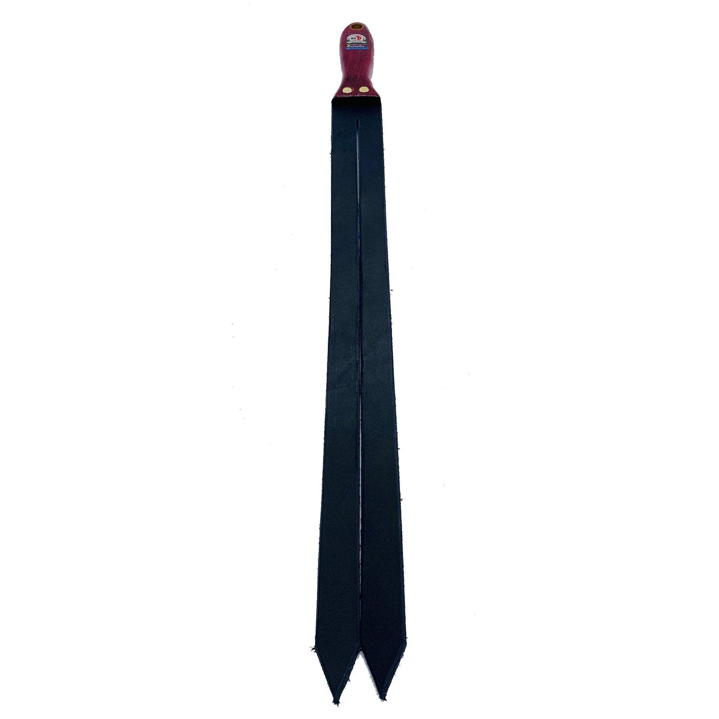 Master Control's Woodshop & Toys's Italian Leather Double Tawse Spanking Paddle - This is a Handmade upon order product. The product usually takes 7-10 days to create. This Italian Leather Double Tawse Spanking Paddle never fails to get an "ouch" of appre