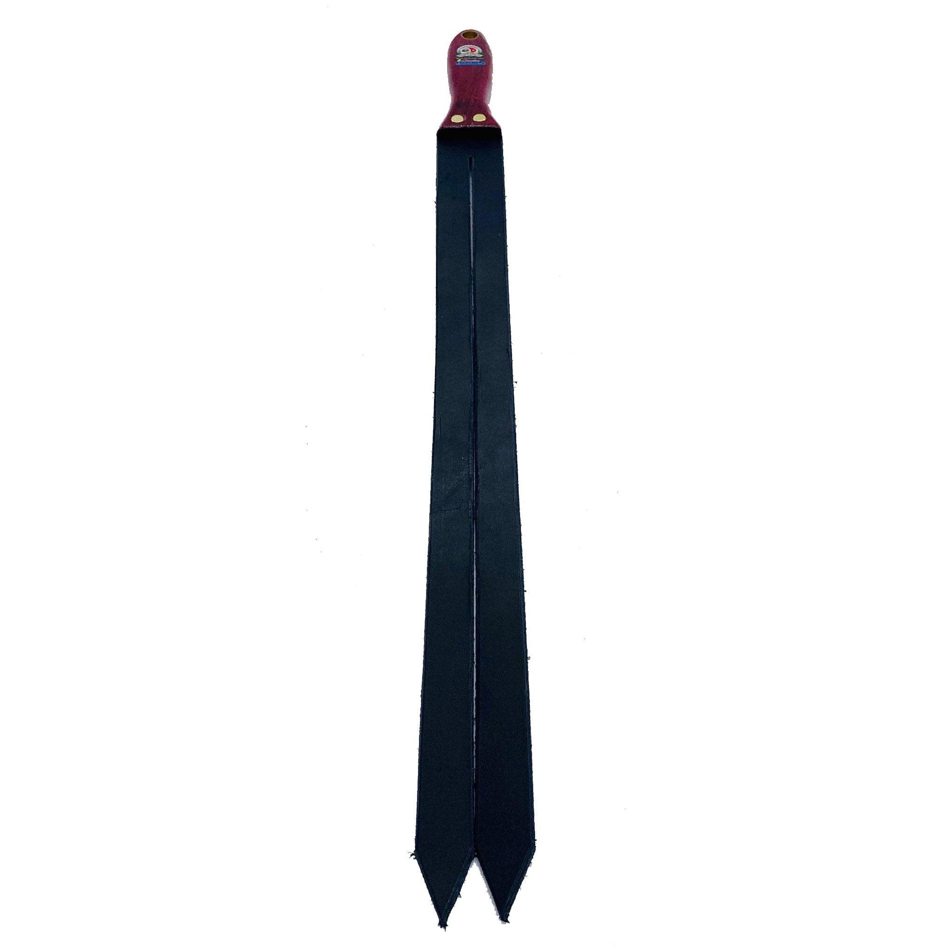 Master Control's Woodshop & Toys's Italian Leather Double Tawse Spanking Paddle - This is a Handmade upon order product. The product usually takes 7-10 days to create. This Italian Leather Double Tawse Spanking Paddle never fails to get an "ouch" of appre