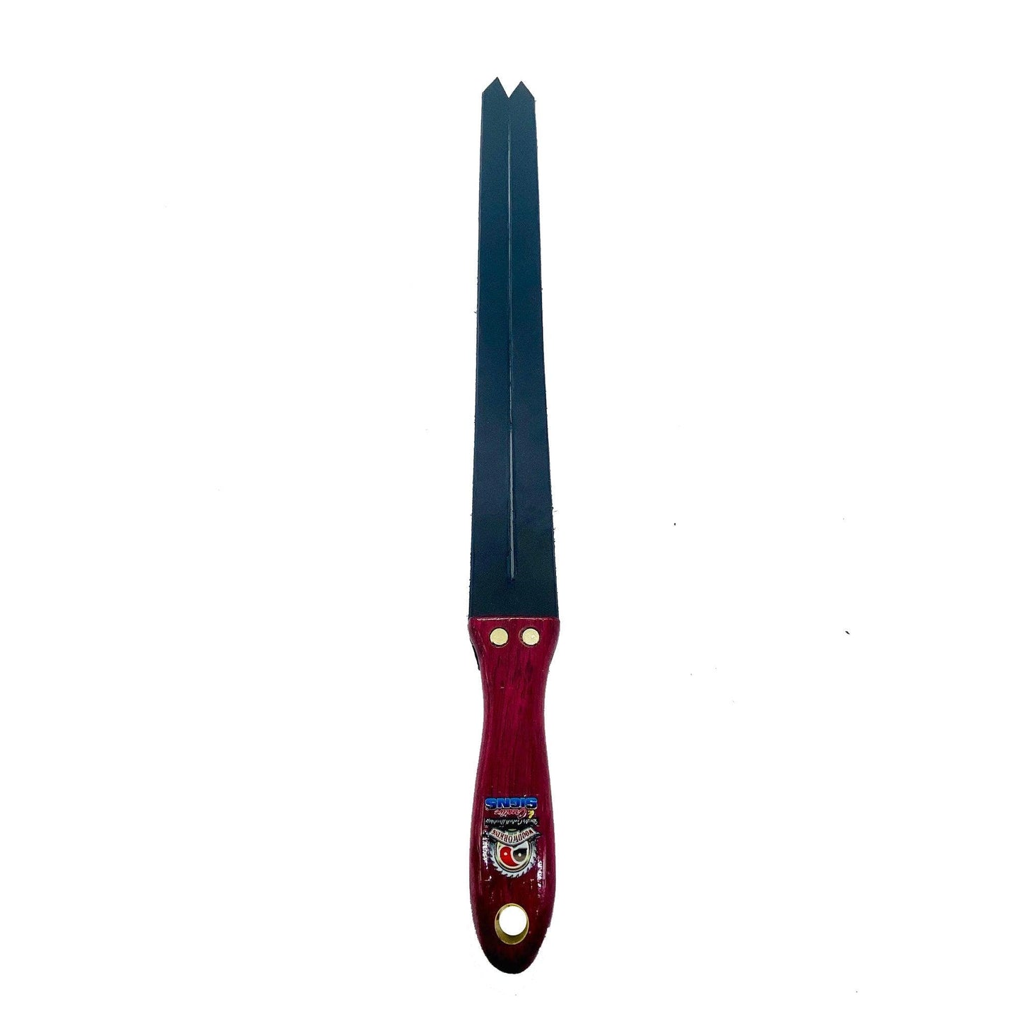 Master Control's Woodshop & Toys's Italian Leather Double Tawse Spanking Paddle - This is a Handmade upon order product. The product usually takes 7-10 days to create. This Italian Leather Double Tawse Spanking Paddle never fails to get an "ouch" of appre