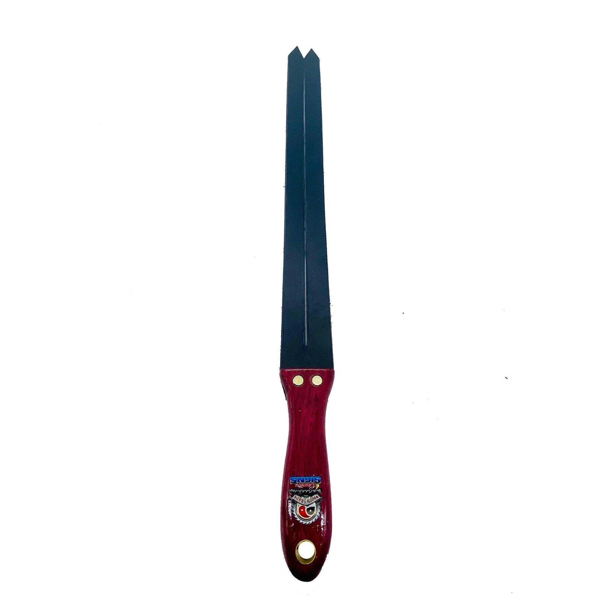 Master Control's Woodshop & Toys's Italian Leather Double Tawse Spanking Paddle - This is a Handmade upon order product. The product usually takes 7-10 days to create. This Italian Leather Double Tawse Spanking Paddle never fails to get an "ouch" of appre