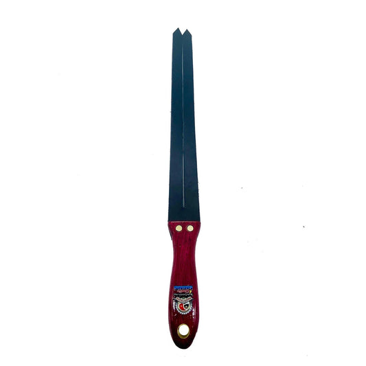 Master Control's Woodshop & Toys's Italian Leather Double Tawse Spanking Paddle - This is a Handmade upon order product. The product usually takes 7-10 days to create. This Italian Leather Double Tawse Spanking Paddle never fails to get an "ouch" of appre