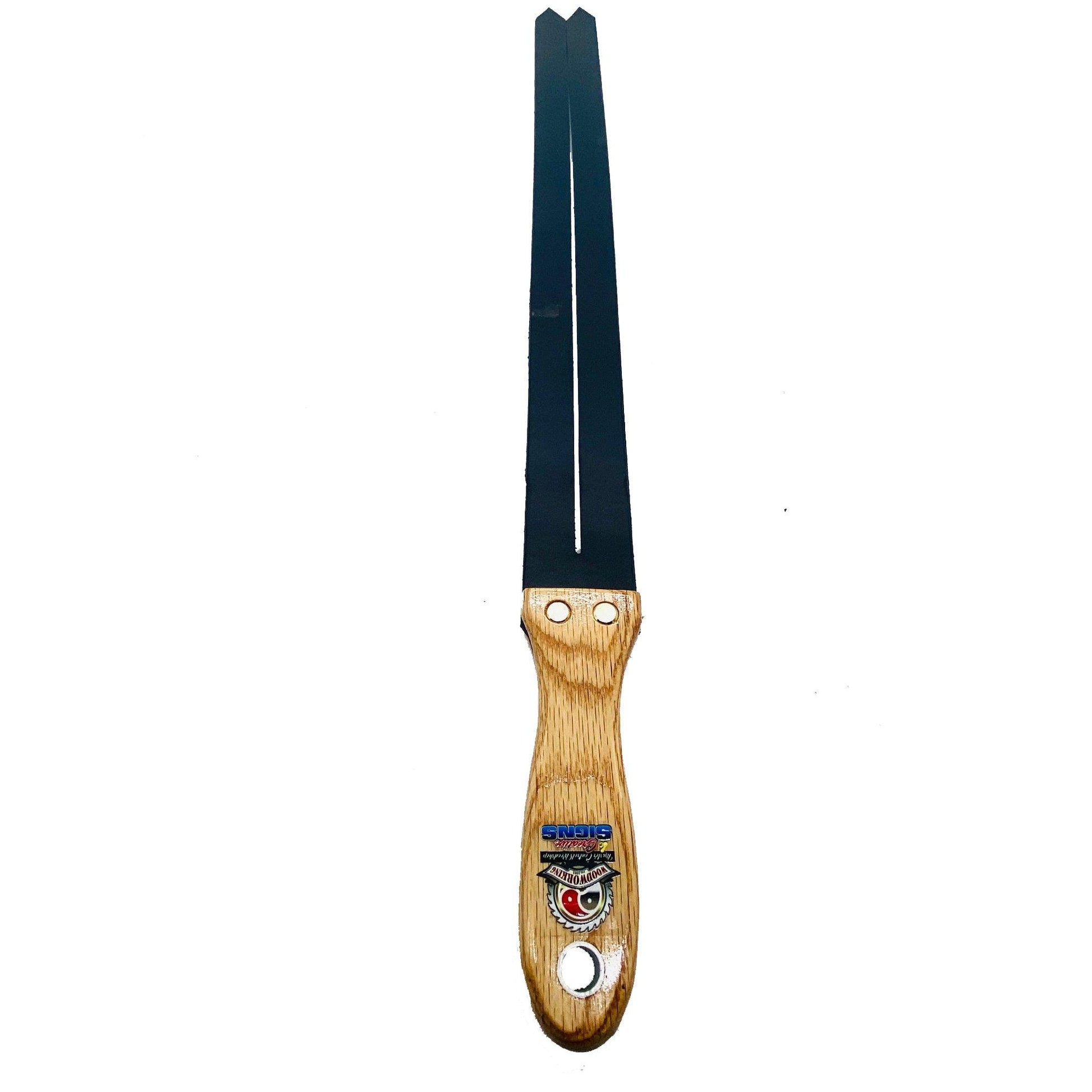 Master Control's Woodshop & Toys's Italian Leather Double Tawse Spanking Paddle - This is a Handmade upon order product. The product usually takes 7-10 days to create. This Italian Leather Double Tawse Spanking Paddle never fails to get an "ouch" of appre