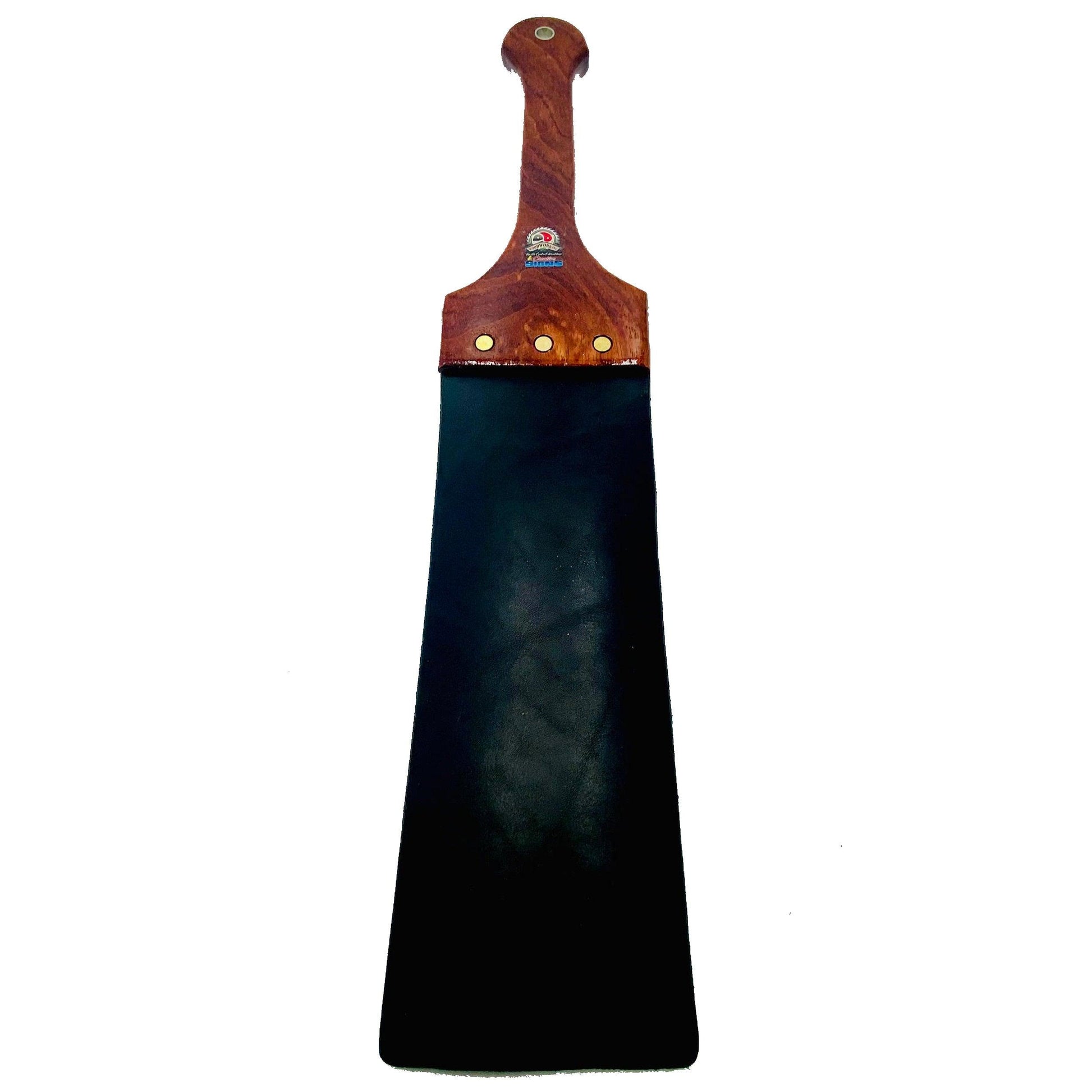 Master Control's Woodshop & Toys's Large Black Italian Leather Slapper Spanking Paddle - This is a Handmade upon order product. The product usually takes 7-10 days to create. This Large Black Italian Leather Slapper Spanking Paddle never fails to get an "