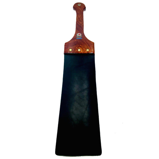 Master Control's Woodshop & Toys's Large Black Italian Leather Slapper Spanking Paddle - This is a Handmade upon order product. The product usually takes 7-10 days to create. This Large Black Italian Leather Slapper Spanking Paddle never fails to get an "