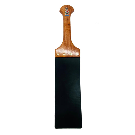 Master Control's Woodshop & Toys's Large Black Italian Leather Slapper Spanking Paddle - This is a Handmade upon order product. The product usually takes 7-10 days to create. This Large Black Italian Leather Slapper Spanking Paddle never fails to get an "