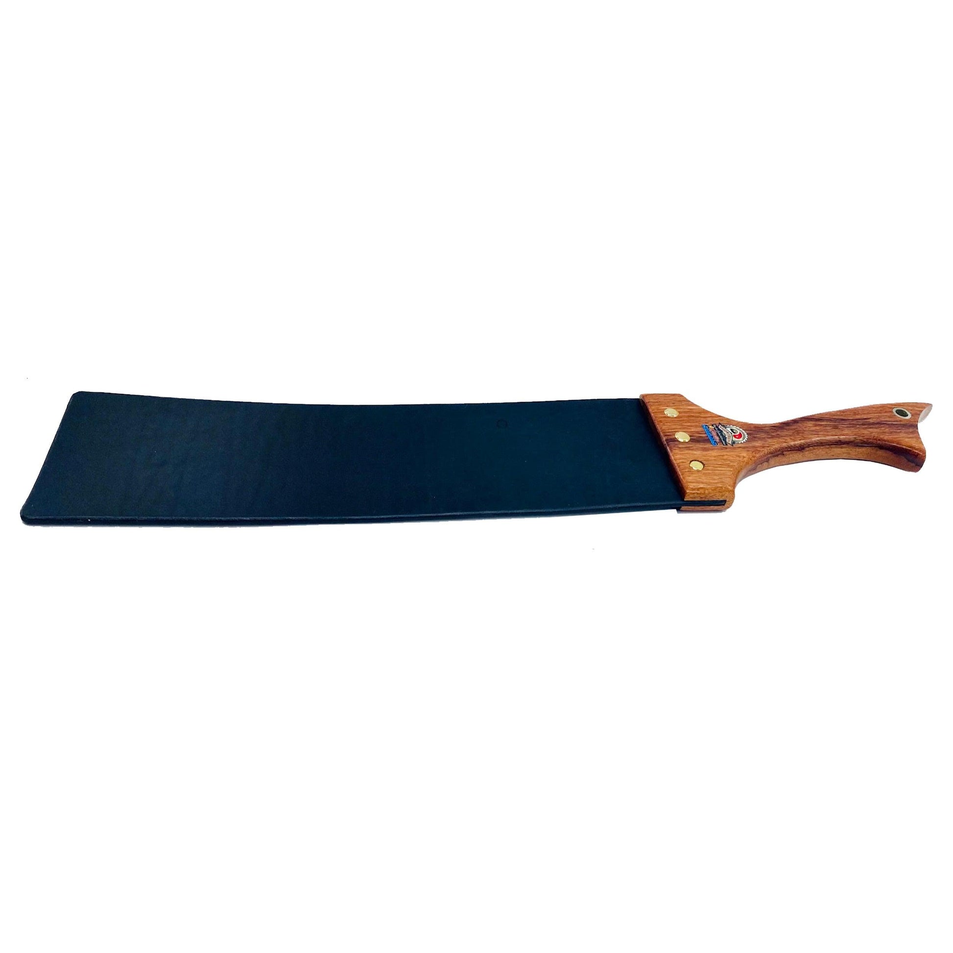 Master Control's Woodshop & Toys's Large Italian Leather Slapper Spanking Paddle - 14" strap - This is a Handmade upon order product. The product usually takes 7-10 days to create. This Large Italian Leather Slapper Spanking Paddle - 14" strap never fails