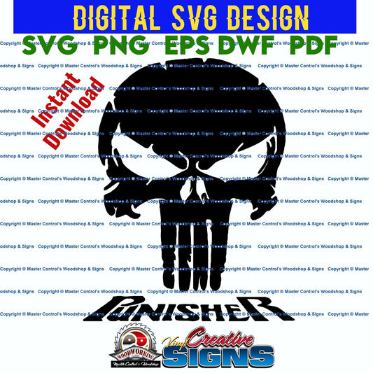 Master Control's Woodshop & Toys's The Punisher (Digital Download) - You may use our The Punisher SVG files to make finished items for personal use, but the file itself can not be sold or distributed in any way. Files will contain one-color. Watermark and