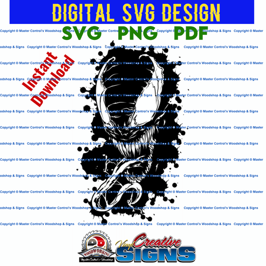 Master Control's Woodshop & Toys's Venom (Digital Download) - You may use our Venom SVG files to make finished items for personal use, but the file itself can not be sold or distributed in any way. Files will contain one-color. Watermark and Background wi