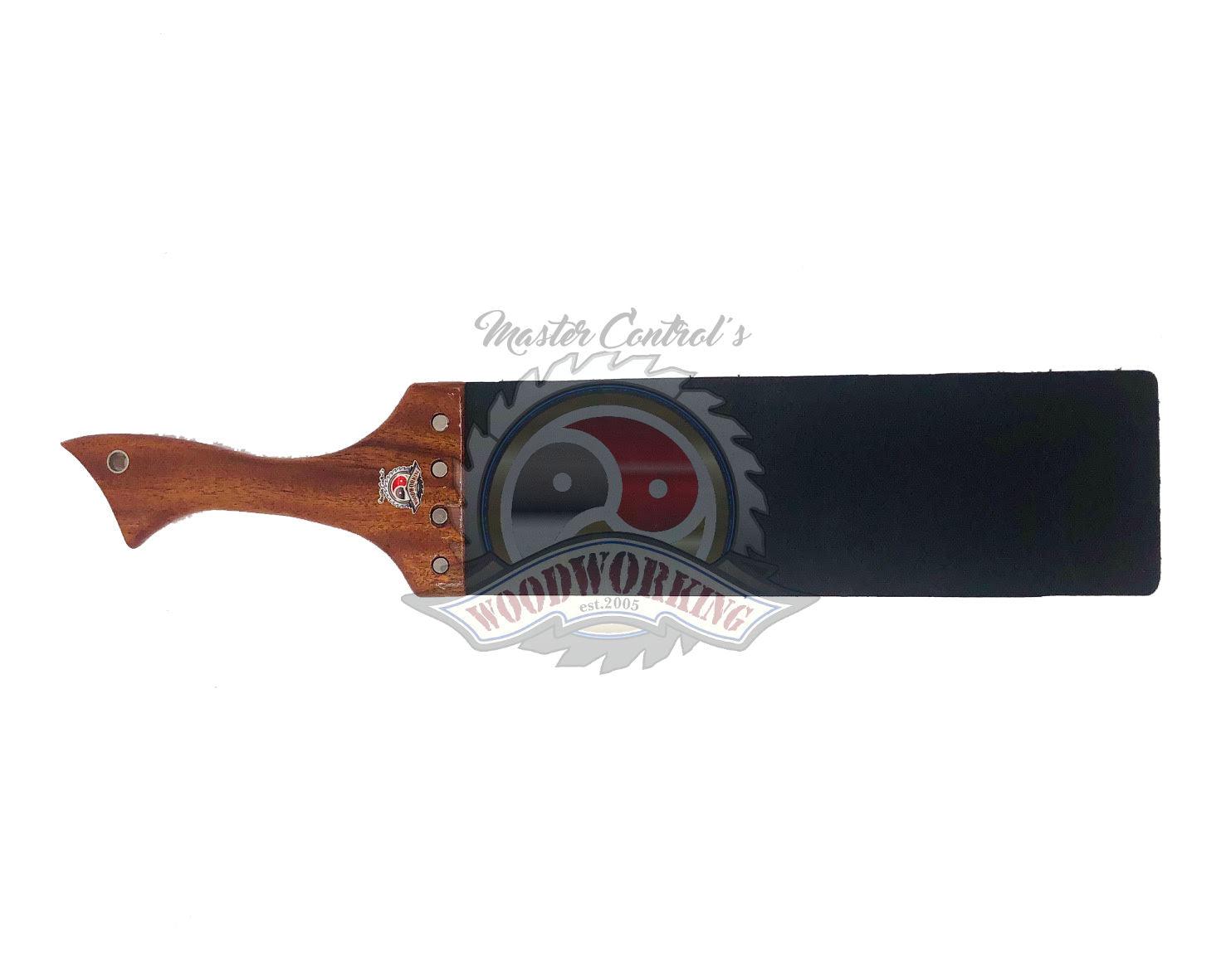 Master Control's Woodshop & Toys's Large Italian Leather Slapper Spanking Paddle - 14" strap - This is a Handmade upon order product. The product usually takes 7-10 days to create. This Large Italian Leather Slapper Spanking Paddle - 14" strap never fails
