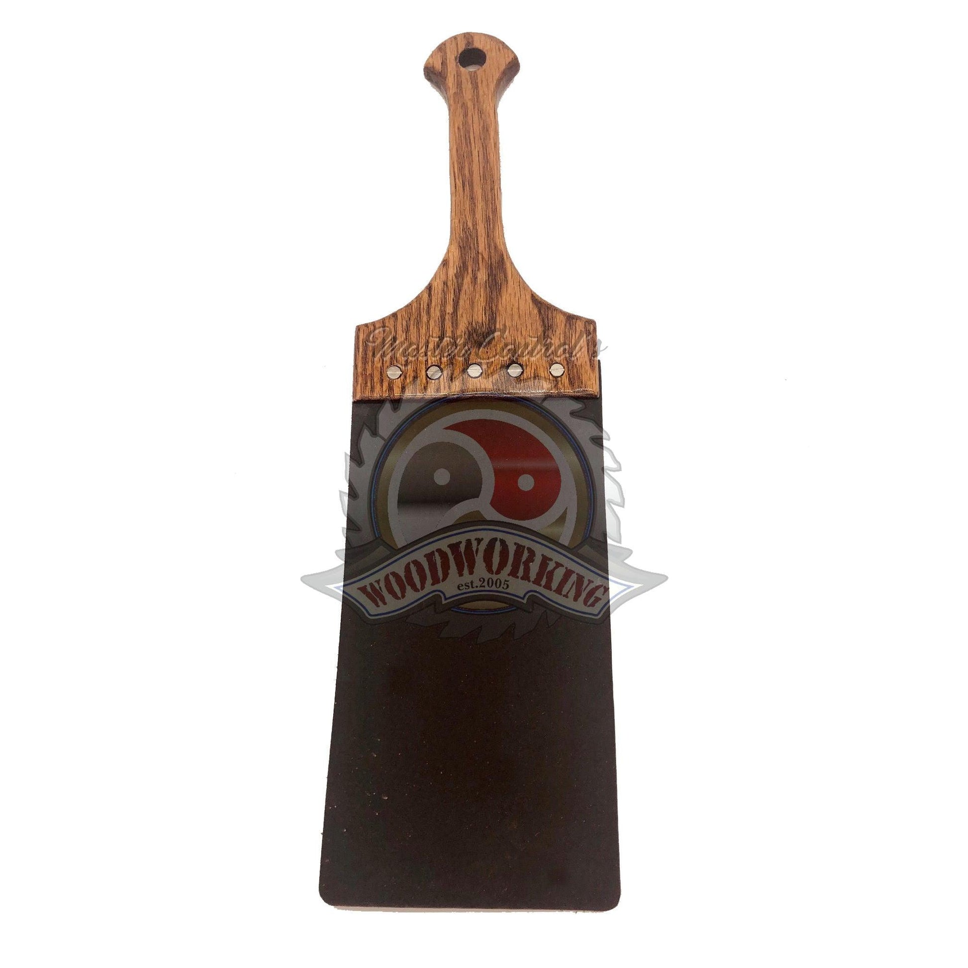 Master Control's Woodshop & Toys's Large Black Italian Leather Slapper Spanking Paddle - This is a Handmade upon order product. The product usually takes 7-10 days to create. This Large Black Italian Leather Slapper Spanking Paddle never fails to get an "