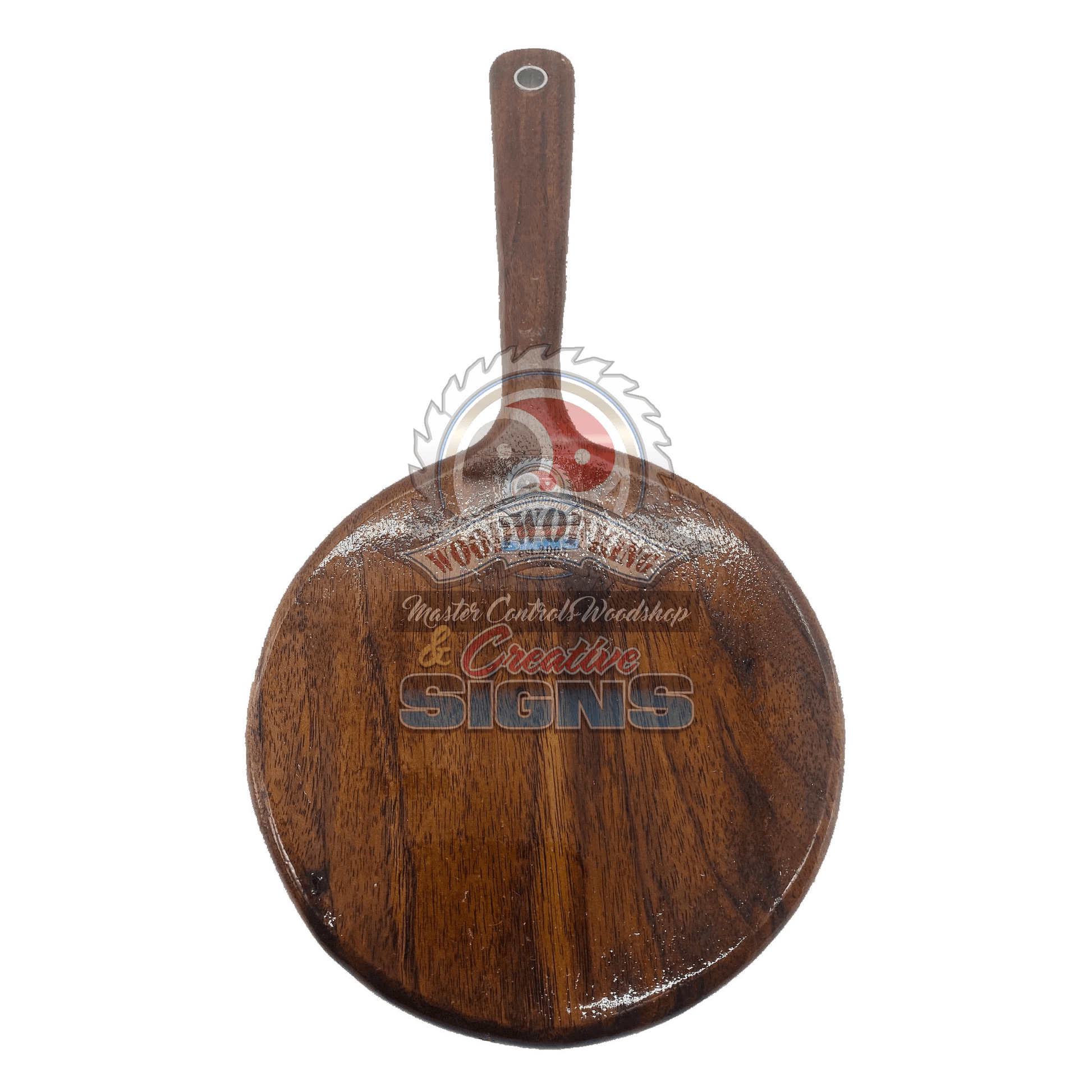 Master Control's Woodshop & Toys's Small Round OTK Spanking Paddle - This is a Handmade upon order product. The product usually takes 7-10 days to create. This Small Round OTK Spanking Paddle never fails to get an "ouch" of appreciation! Available in seve