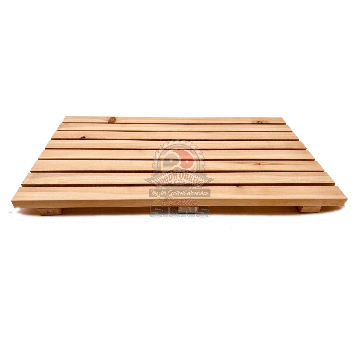 Master Control's Woodshop & Toys's Handmade Hardwood Bath Mat - This is a Handmade upon order product. The product usually takes 7-10 days to create. Our beautifully Handmade Hardwood Bath Mat are perfect for stepping out of the shower onto. It allows for
