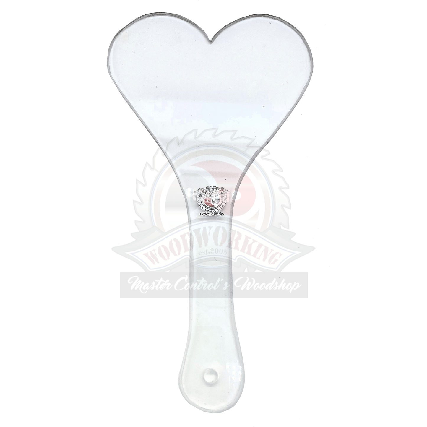 Master Control's Woodshop & Toys's Large Lexan Heart Spanking Paddle - This is a Handmade upon order product. The product usually takes 7-10 days to create. This Large Lexan Heart Spanking Paddle never fails to get an "ouch" of appreciation! Available in