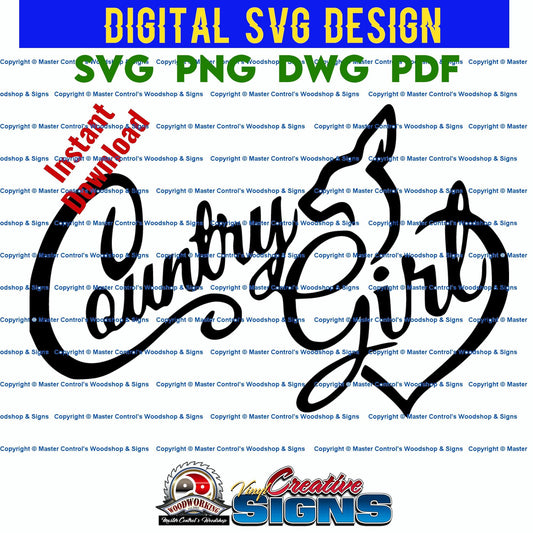 Master Control's Woodshop & Toys's Country Girl (Digital Download) - You may use our Country Girl SVG files to make finished items for personal use, but the file itself can not be sold or distributed in any way. Files will contain one-color. Watermark and