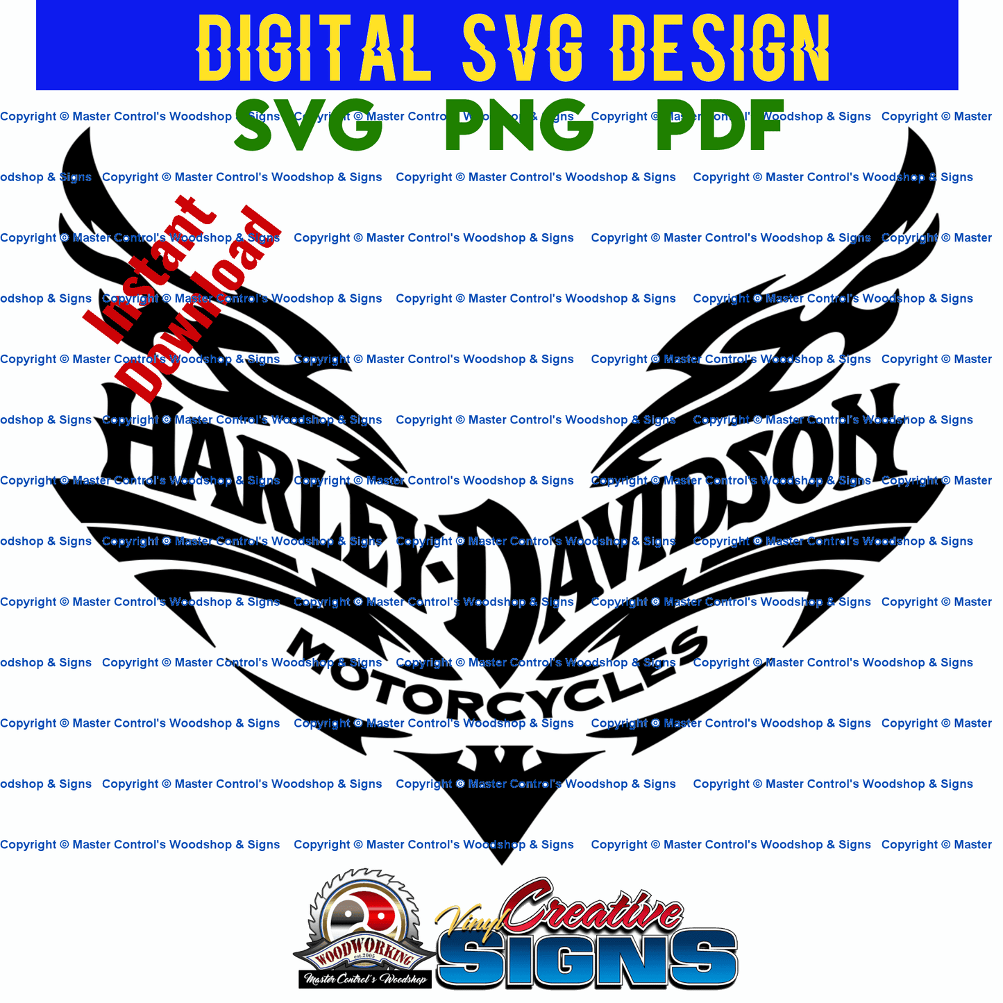 Master Control's Woodshop & Toys's Harley Davidson Wings (Digital Download) - You may use our Harley Davidson Wings SVG files to make finished items for personal use, but the file itself can not be sold or distributed in any way. Files will contain one-co