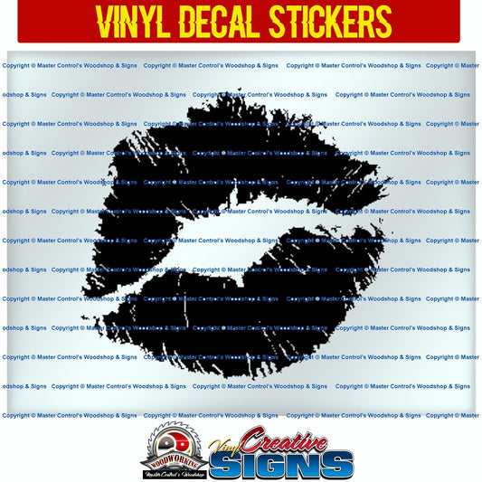 Master Control's Woodshop & Toys's Kissing Lips Vinyl Decal - Kissing Lips Vinyl Decal Sticker - Oracal 651 Vinyl Decal Sticker Vinyl Decal is made of high quality professional grade indoor/outdoor material 5-7 year non fading vinyl. This decal can be app