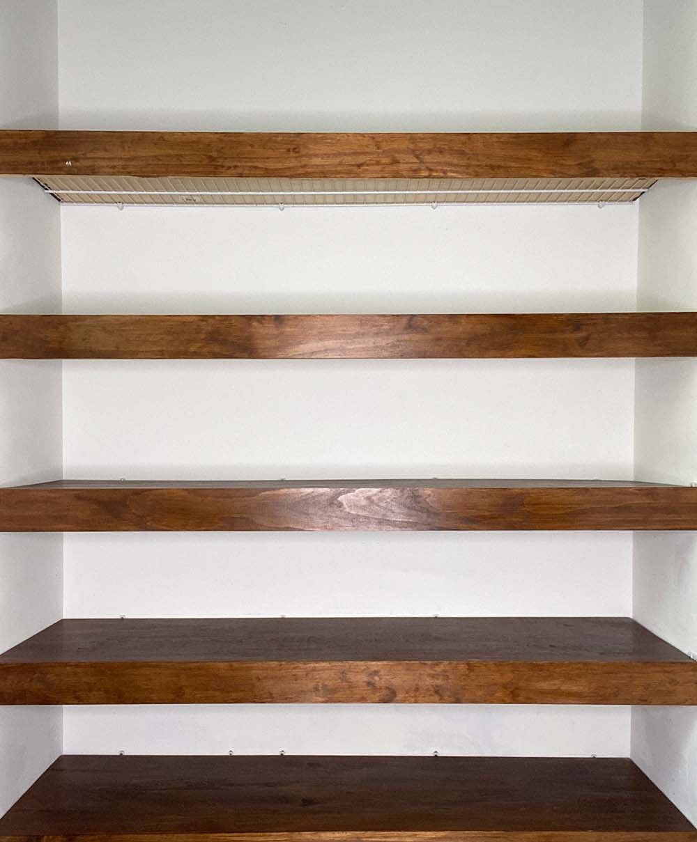 Hardwood Wire Rack Covers for removable closet, pantry, bathroom, bedroom or kitchen shelving upgrade.