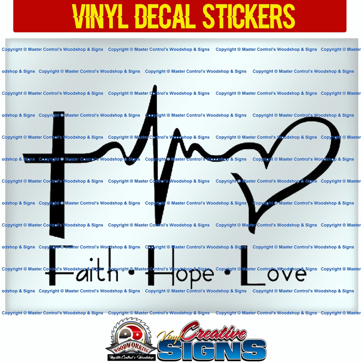 The Faith Hope Love Cross Heartbeat Vinyl Decal-master-controls-toy-store.myshopify.com-Decorative Stickers
